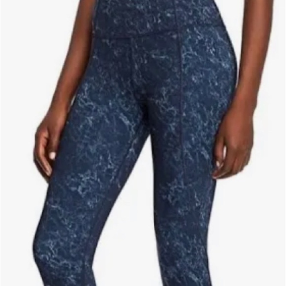 Varley Blue Marble Print High Rise Cropped Yoga Pants Small Leggings